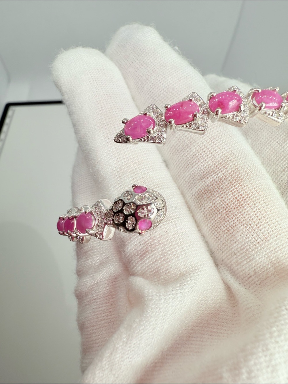 14k White Gold over Silver Ruby Serpent Bracelet! WATCH VIDEO! - Picture 13 of 17